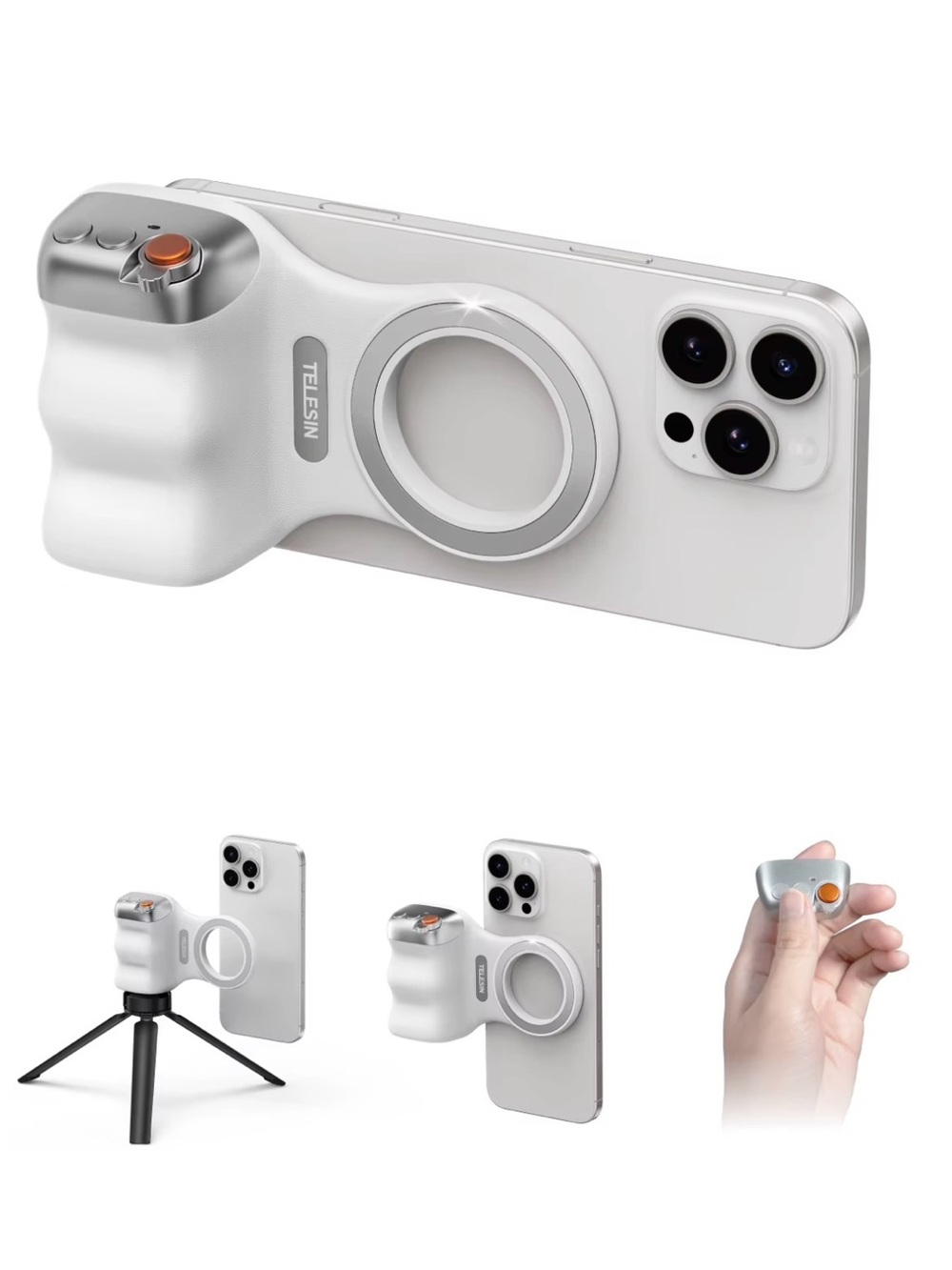 White Smartphone Camera Grip with Magnetic Mount